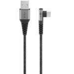 USB-C™ to USB-C™ Textile Cable with Metal Plugs (Space Grey/Silver), 90°, 0.5 m, 0.5 m, black, grey - elegant and extra-robust USB connection cable with