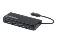 Manhattan USB-C Dock/Hub, Ports (4): USB-A (x4), 5 Gbps (USB 3.2 Gen1 aka USB 3.0), External Power Supply Not Needed, SuperSpeed USB, Black, Three Year Warranty, Retail Box Sort
