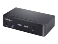 StarTech.com USB C KVM Switch, 2 Port DisplayPort KVM w/ 4K 60Hz UHD HDR Video, 3.5mm Audio, USB Type C KVM Switch, 4x USB HID and 2x USB A 3.2 Gen 1 5Gbps Hub, Thunderbolt 3/4 Compatible - Hot Key Switching (SV231DPUCA) KVM / audio / USB switch