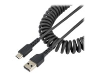 StarTech.com 3ft (1m) USB A to C Charging Cable, Coiled Heavy Duty Fast Charge & Sync USB-C Cable, High Quality USB 2.0 A to Type-C, Rugged Aramid Fiber, TPE, 3A, S20, iPad, Pixel - Durable Male to Male USB, Black USB Type-C kabel 1m Sort