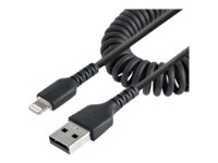 StarTech.com 1m (3ft) USB to Lightning Cable, MFi Certified, Coiled iPhone Charger Cable, Black, Durable and Flexible TPE Jacket Aramid Fiber, Heavy Duty Coil Charging Cable - Rugged USB Lightning Cable Lightning-kabel 1m Sort