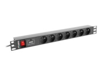 Lanberg PDU-07E-0200-BK Strømfordelingsenhed 7-stik 16A Sort 2m