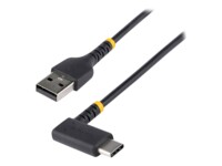StarTech.com 3ft (1m) USB A to C Charging Cable Right Angle, Heavy Duty Fast Charge USB-C Cable, USB 2.0 A to Type-C, Durable and Rugged Aramid Fiber, 3A, S20/iPad/Pixel - High Quality USB Charging Cord (R2ACR-1M-USB-CABLE) USB Type-C kabel 1m Sort