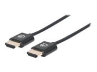 Manhattan HDMI Cable with Ethernet (Ultra Thin), 4K@60Hz (Premium High Speed), 1.8m, Male to Male, Black, Ultra HD 4k x 2k, Fully Shielded, Gold Plated Contacts, Lifetime Warranty, Polybag HDMI-kabel med Ethernet 1.8m Sort