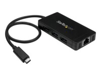 StarTech.com 3 Port USB C Hub with Ethernet - USB-C to 3x USB-A w/ Power Adapter & Gigabit Ethernet - Thunderbolt 3 Compatible - USB C Network Adapter (HB30C3A1GE) Sort