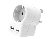 SKROSS Strøm Type G (male) - 4 pin USB Type A 24 pin USB-C Strømtype F (female) Hvid Stikadapter