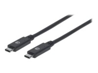 Manhattan USB-C to USB-C Cable, 1m, Male to Male, Black, 10 Gbps (USB 3.2 Gen2 aka USB 3.1), 5A (super fast charging), SuperSpeed+ USB, Lifetime Warranty, Polybag USB Type-C kabel 1m Sort
