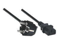 Manhattan Power Cord/Cable, Euro 2-pin plug (CEE 7/4) to C13 Female (kettle lead), 1.8m, 16A, Black, Lifetime Warranty, Polybag Strømkabel 1.8m Sort