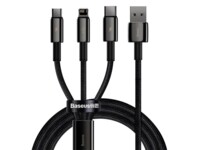 Baseus Tungsten Gold 3-in-1 USB-A to USB C/Micro USB A/Lightning 1,5m Sort