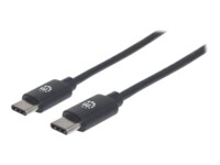 Manhattan USB-C to USB-C Cable, 3m, Male to Male, Black, 480 Mbps (USB 2.0), Hi-Speed USB, Lifetime Warranty, Polybag USB Type-C kabel 3m Sort