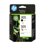 HP 305 2-Pack Tri-color/Black Original Sort, Cyan, Magenta, Gul 120 sider Blæk