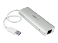 StarTech.com 3-Port USB 3.0 Hub with Gigabit Ethernet - Up to 5Gbps - Portable USB Port Expander with Built-in Cable (ST3300G3UA) Sølv Hvid