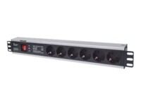 Intellinet 19' 1.5U Rackmount 6-Way Power Strip - German Type', With On/Off and Surge Protection, 3m Power Cord (Euro 2-pin plug) Stikdåse 6-stik 16A Sort 3m