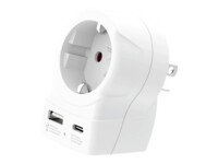 SKROSS Strøm Type B (male) - 4 pin USB Type A 24 pin USB-C Strømtype F (female) Hvid Stikadapter