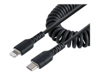StarTech.com 1m (3ft) USB C to Lightning Cable, MFi Certified, Coiled iPhone Charger Cable, Black, Durable and Flexible TPE Jacket Aramid Fiber, Heavy Duty Coil Charging Cable - Rugged USB Lightning Cable Lightning-kabel 1m Sort