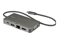 StarTech.com USB-C Multiport Adapter, USB-C to 4K 30Hz HDMI or 1080p VGA, USB Type-C 100W Power Delivery Passthrough, 3-Port USB 3.0 Hub 5Gbps, GbE, 12' Long Attached Cable - Works w/ Thunderbolt 3 (DKT30CHVPD2) Dockingstation