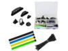 Cable organizer set in a box, 8 items, 128 pcs., mixed color