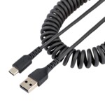 StarTech.com 20in (50cm) USB A to C Charging Cable, Coiled Heavy Duty Fast Charge & Sync USB-C Cable, High Quality USB 2.0 A to Type-C, Rugged Aramid Fiber, TPE, 3A, S20, iPad, Pixel - Durable Male to Male USB USB Type-C kabel 50cm Sort