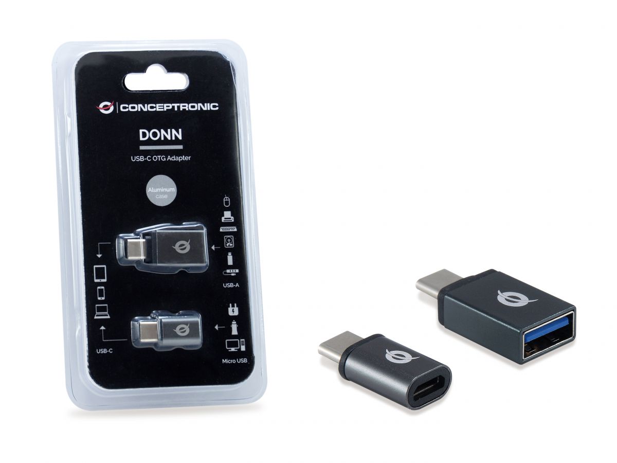 Conceptronic USB-C OTG Adapter, USB-C to USB-A and USB-C to Micro USB - 2-Pack