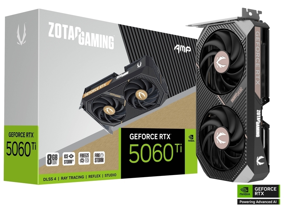 ZOTAC GAMING GeForce RTX 5060 Ti 8GB AMP - Grafikkort - GeForce RTX 5060 Ti - 8 GB GDDR7 - PCIe 5.0 x8 - 3 x DisplayPort, HDMI