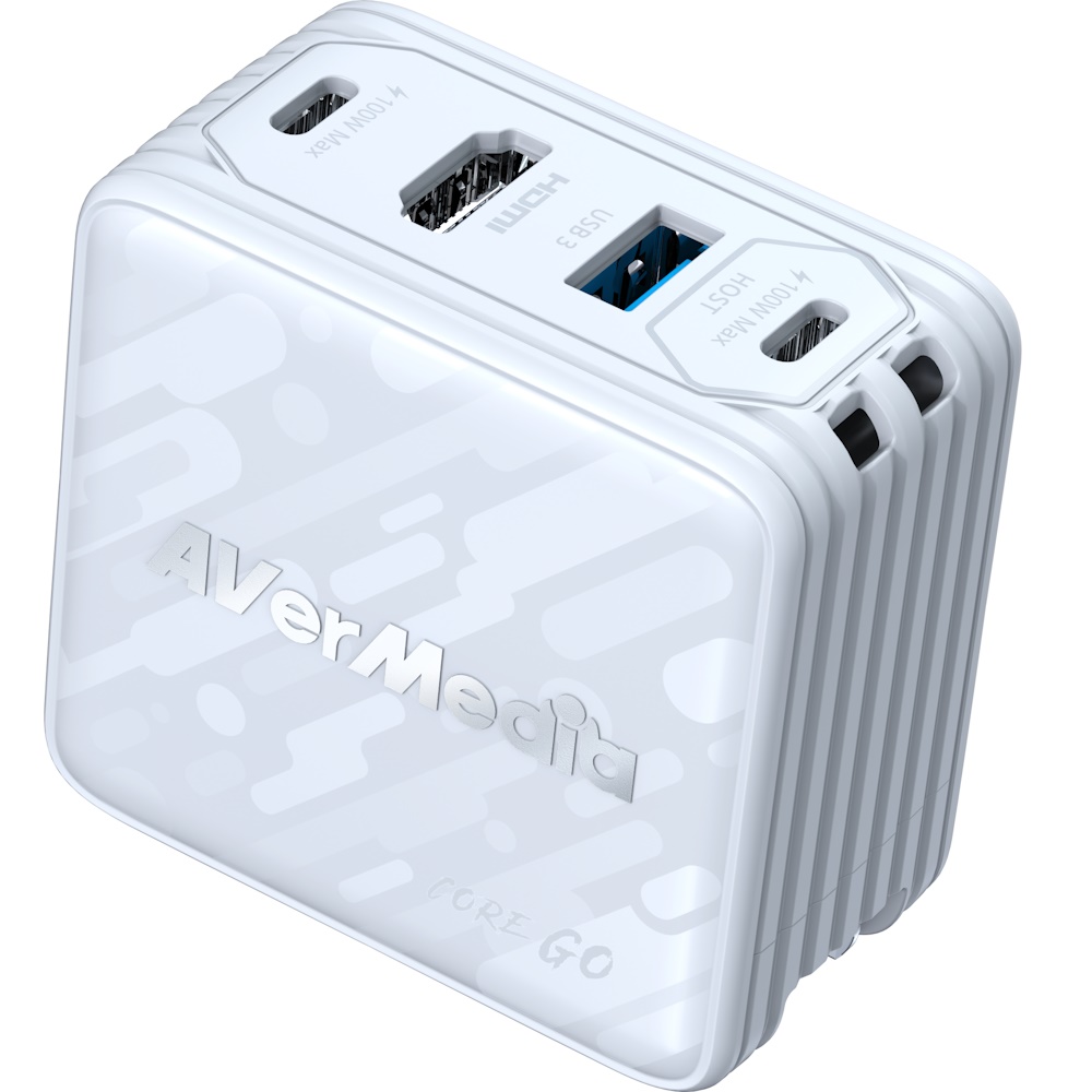 AVerMedia Core Go GC313 Adapter 100W GaN Hvid 2xUSB-C 1xUSB-A 1xHDMI 2.0 4K60Hz