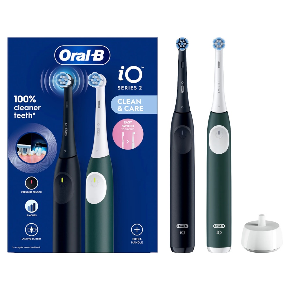 Oral-B iO Series 2, Voksen, Vibrerende tandbørste, Daglig pleje, Sensitiv, Super sensitive, Sort, Grøn, 2 min, Rund