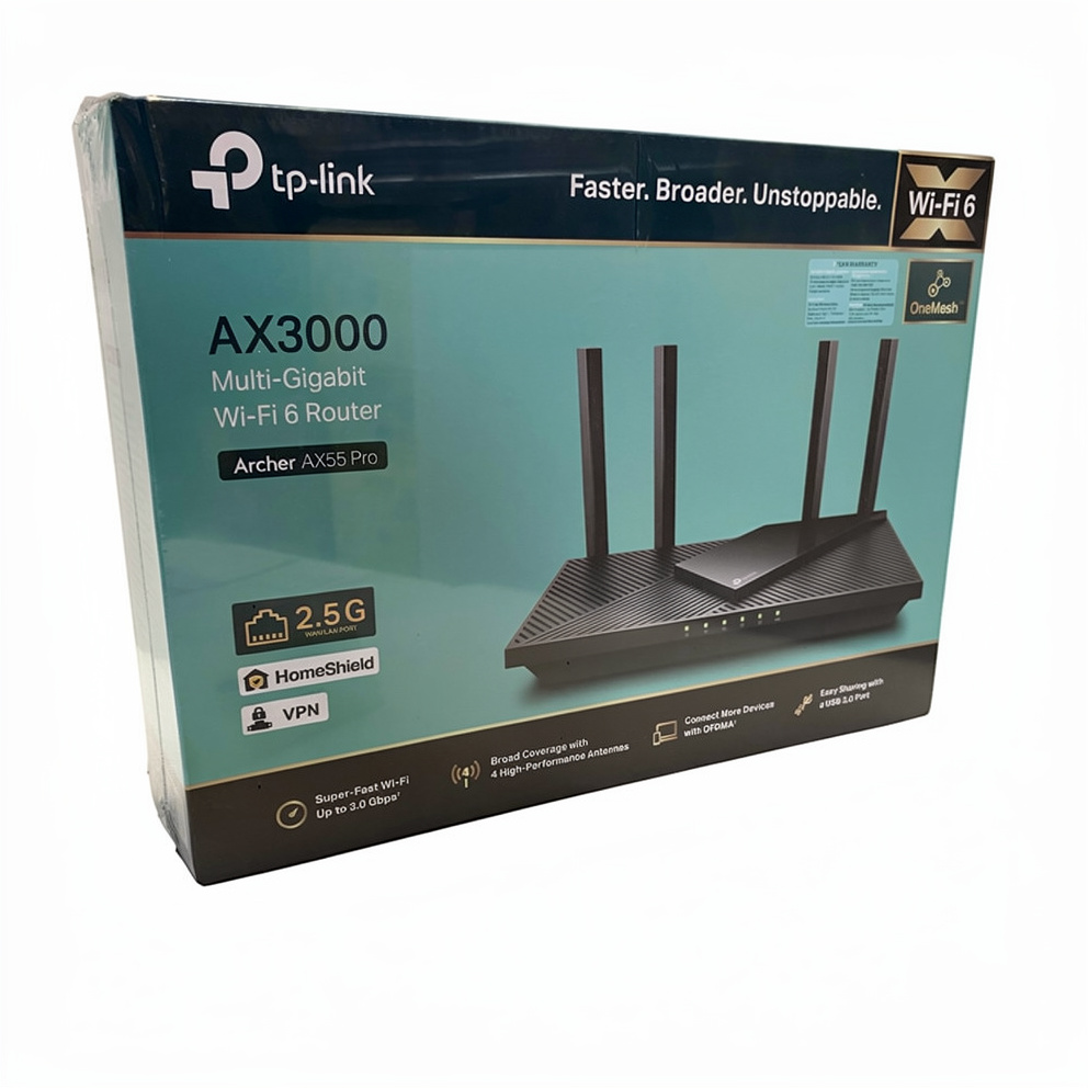 TP-Link Archer AX55 Pro, Wi-Fi 6 (802.11ax), Dual-band (2,4 GHz / 5 GHz), Ethernet LAN, Sort, Stationær router/pol router