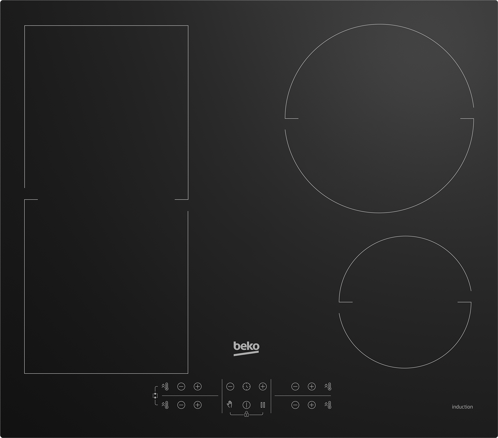 Beko HII64200FMT, Sort, Indbygget, 60 cm, Zone induktionskogeplade, Glas, 4 zone(s)