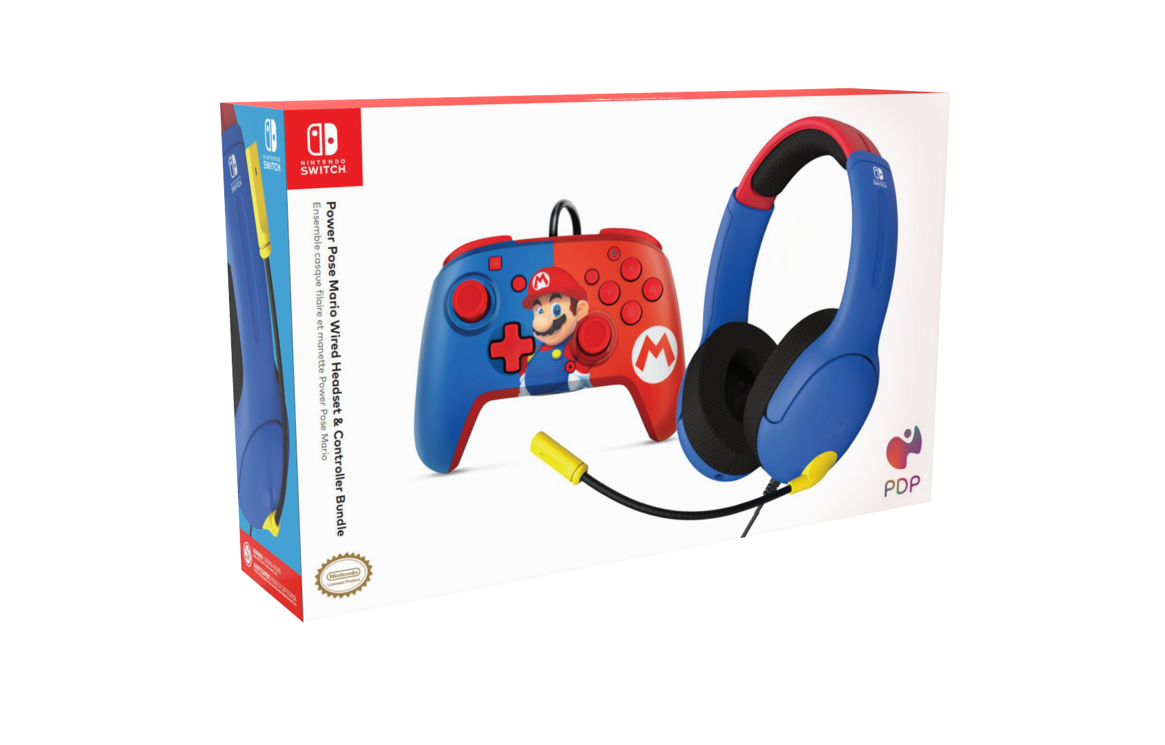 PDP Power Pose Mario Wired Headset & Controller Bundle - Wired Controller - Nintendo Switch