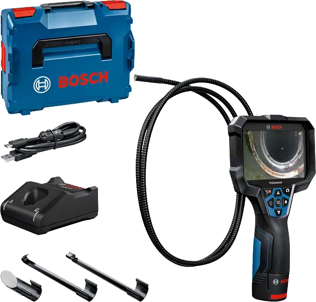 Bosch GIC 12V-5-27 C PROFESSIONAL, 1280 x 720 pixel, 12,7 cm (5), 75°, 8,3 mm, Fleksibel overholdelsesprobe, Sort, Blå