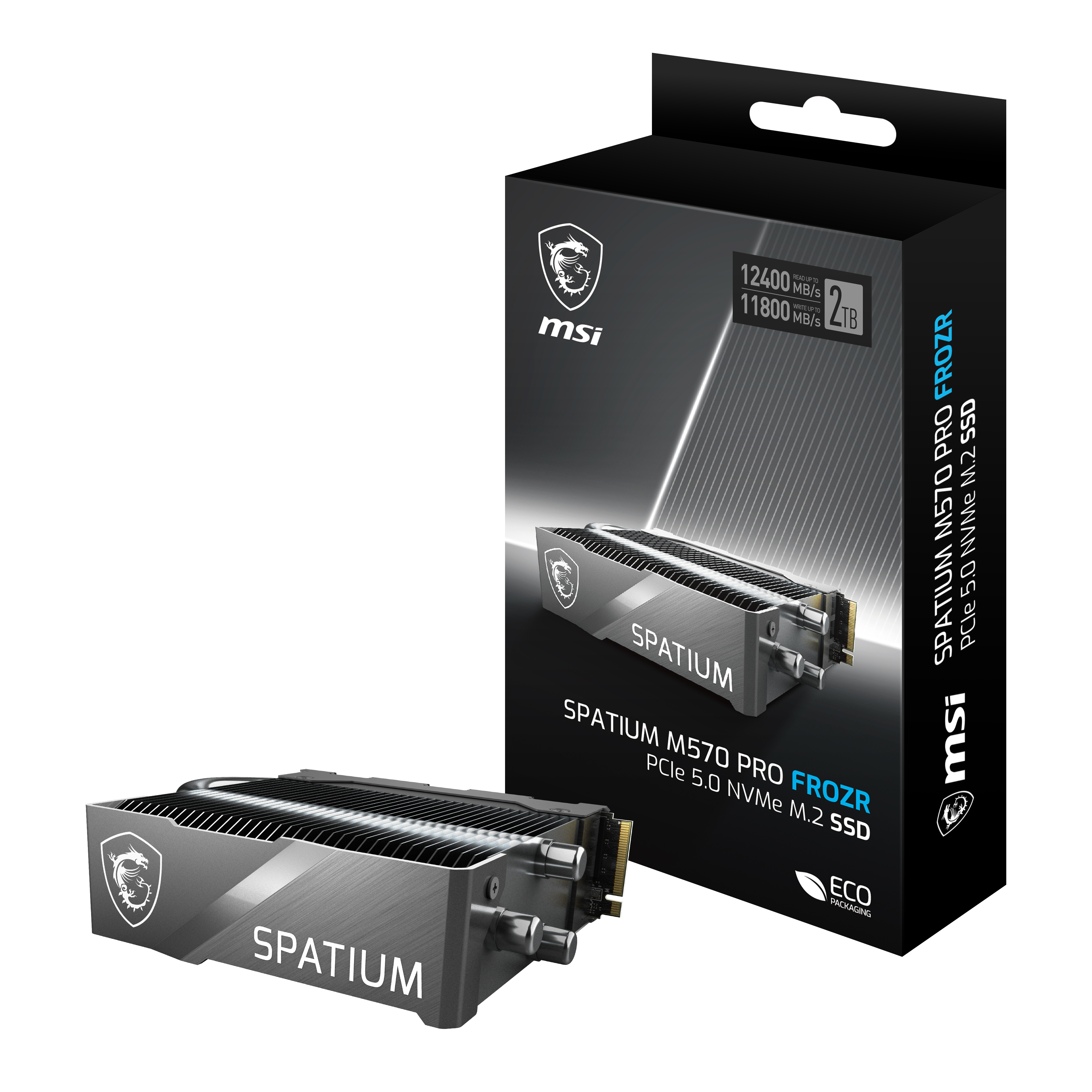 MSI SPATIUM M570 PRO FROZR - SSD - krypteret - 2 TB - intern - M.2 2280 - PCI Express 5.0 x4 (NVMe) - 256-bit AES - TCG Opal Encryption 2.0 - integreret kølelegeme