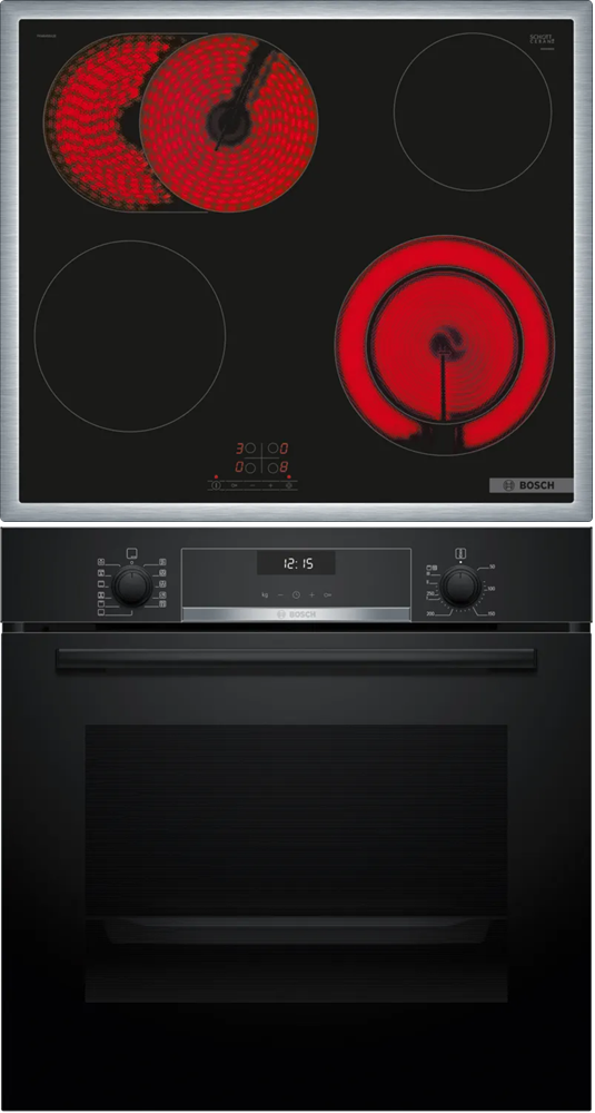 Bosch HBG537BB4 + PKN645BA2E pande og gryde sæt Keramisk Elektrisk ovn