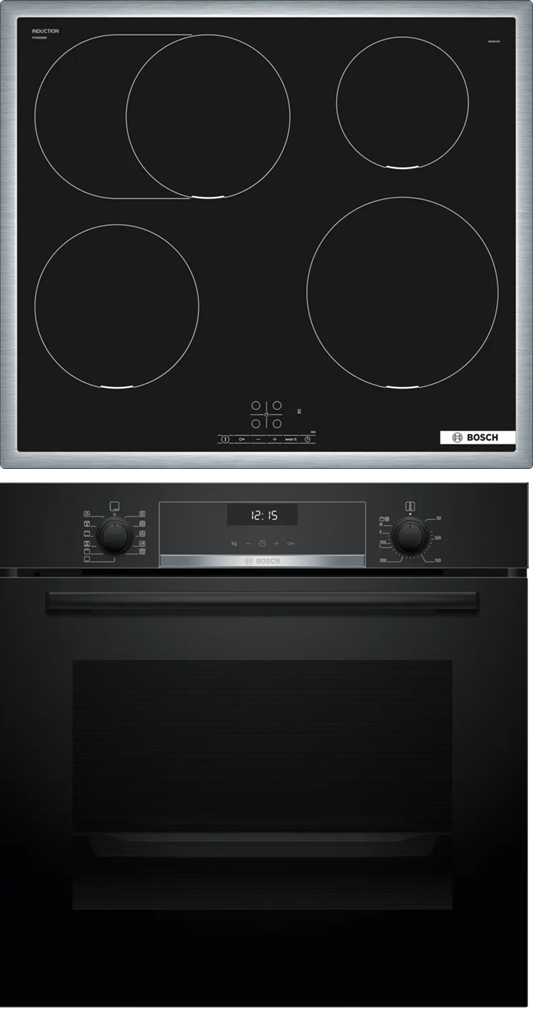 Bosch HBG537BB4 + PIF645BB5E pande og gryde sæt Zone induktionskogeplade Elektrisk ovn