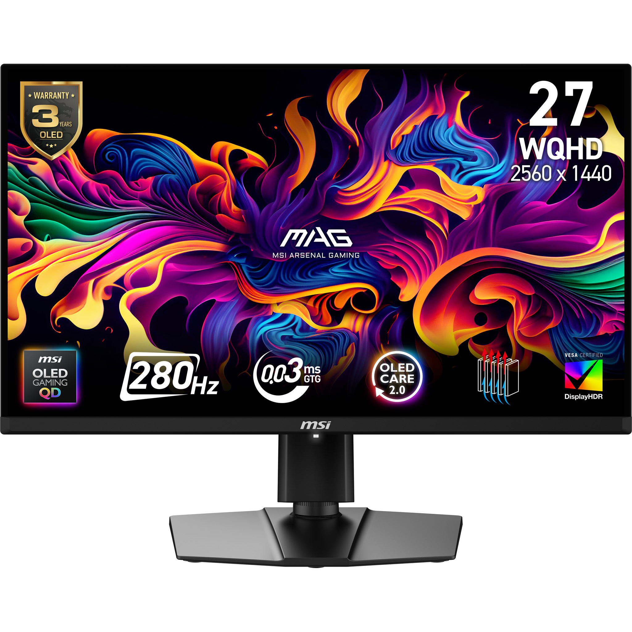 MSI MAG 271QP QD-OLED X28 computerskærm 67,3 cm (26.5") 2560 x 1440 pixel Wide Quad HD Sort
