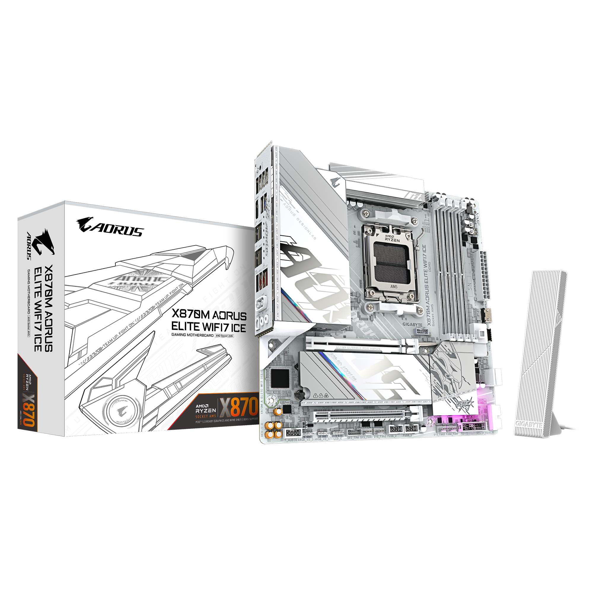 GIGABYTE X870M AORUS ELITE WIFI7 ICE Bundkort - AMD X870 - AMD AM5 socket - DDR5 RAM - Micro-ATX