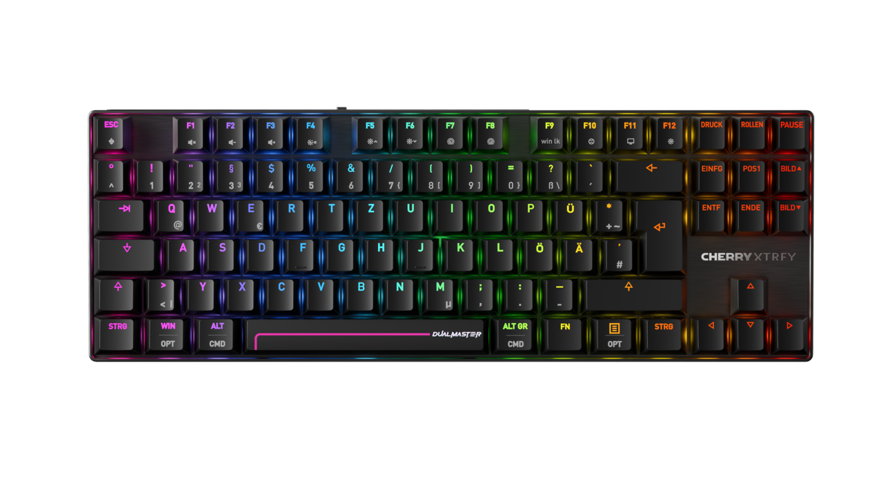 Cherry MX 8.2 Pro TMR Wireless, Verkabelt & Kabellos, USB + RF Wireless + Bluetooth, Magnetic-mechanical key switch, QWERTZ, RGB-LED, Schwarz