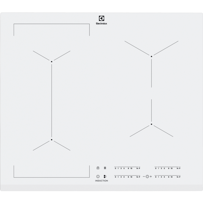 Electrolux EIV63440BW, Hvid, Indbygget, Zone induktionskogeplade, Glas, 4 zone(s), 4 zone(s)