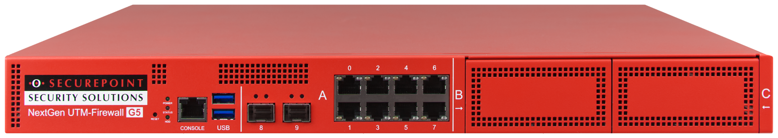 Securepoint RC1000R G5 (Rev. 1), 30 Gbit/sek., 3,5 Gbit/sek., 1000 bruger(e), AES, Ledningsført, RJ-45