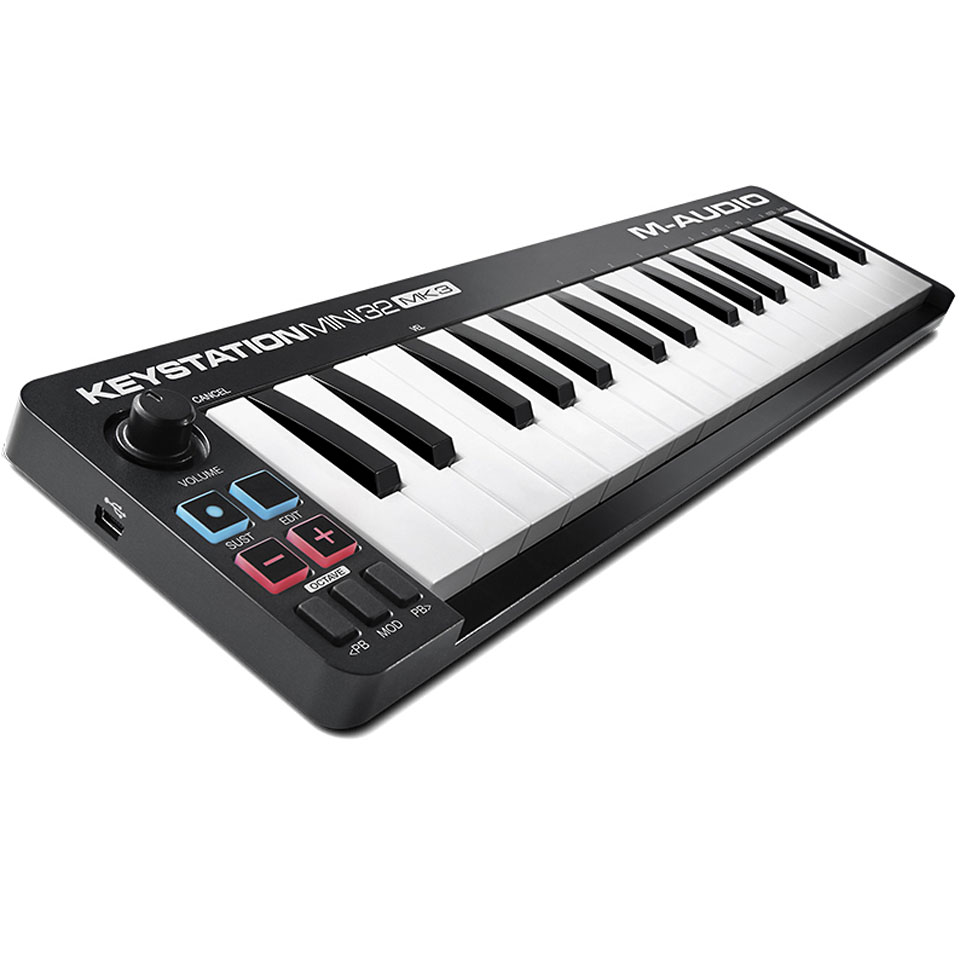 M-AUDIO Keystation Mini 32 MK3 MIDI-keyboard 32 taster USB Sort, Hvid