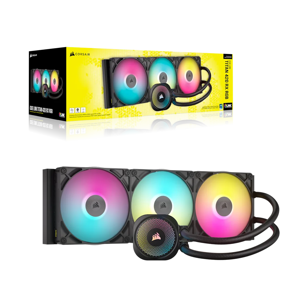 Corsair iCUE LINK TITAN 420 RX RGB, Alt-i-en væskekøler, 14 cm, 300 rpm, 1700 rpm, Sort