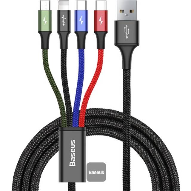 Baseus CA1T4-B01 kabel til mobiltelefon Sort 1,2 m USB A Lightning + micro-USB B + USB C