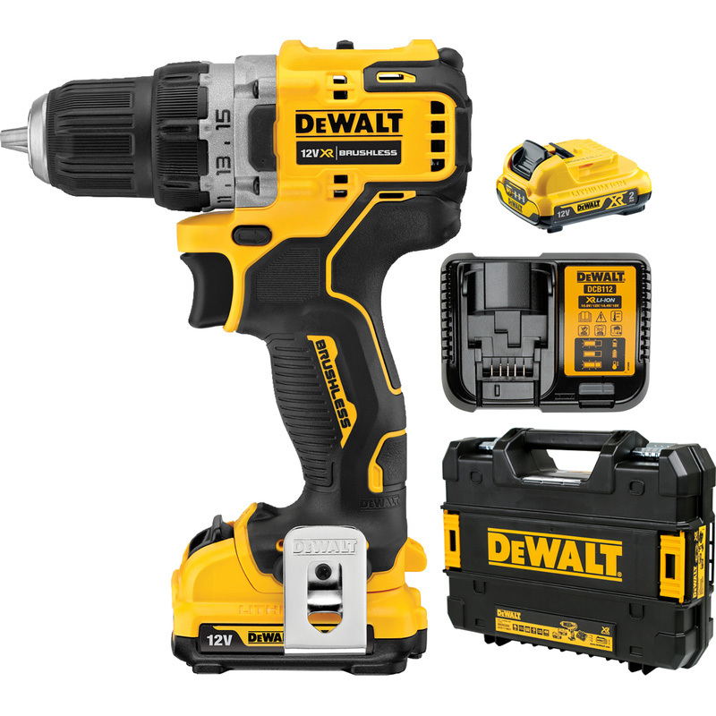 DeWALT DCD701D2-QW, Skruemaskine, Pistolhåndtag, Sort, Gul, 1500 rpm, 425 rpm, 57,5 Nm