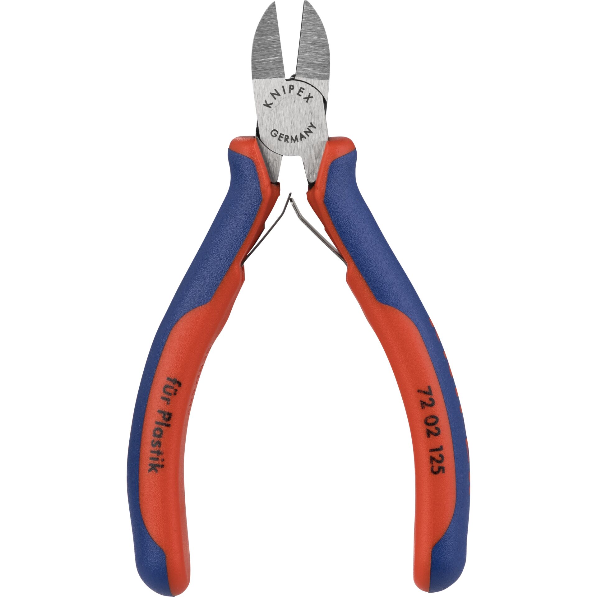 Knipex 72 02 125, Diagonal tang, Krom-vanadium-stål, Plast, Blå, Rød, 125 mm, 109 g