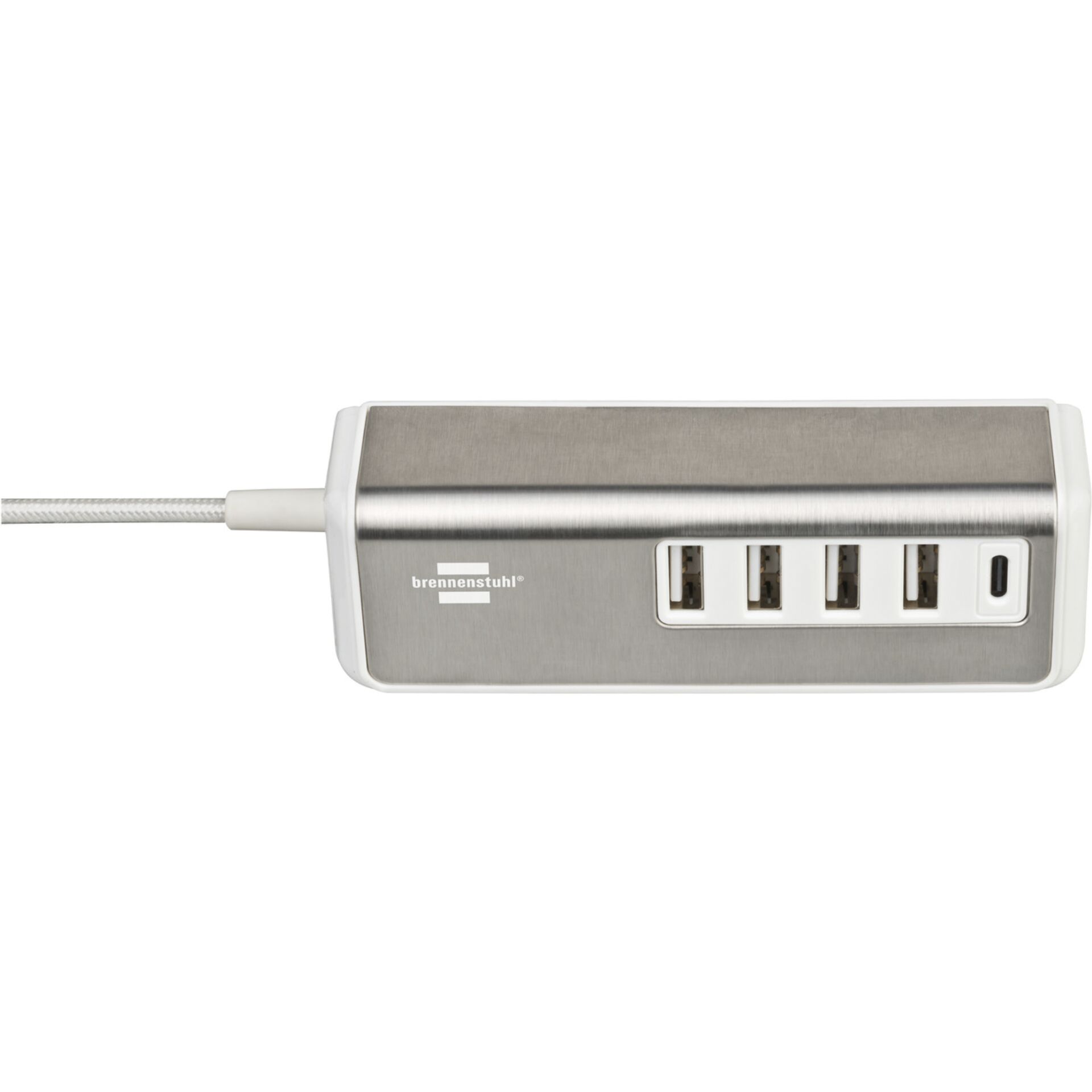 Estilo USB multioplader med 1,50 m tekstilkabel 4x USB A + 1x USB C TYPE F