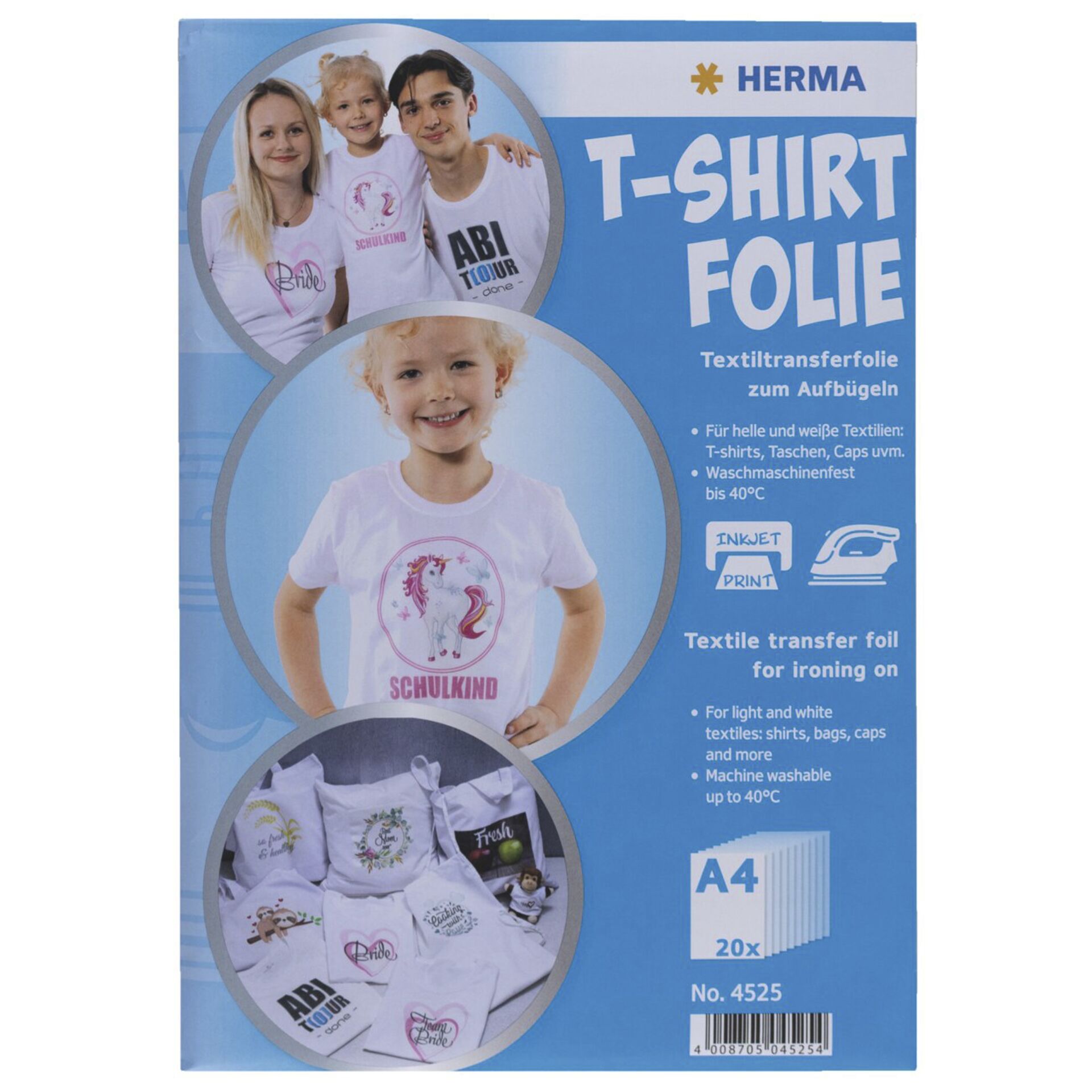 Herma T-Shirt Folie A4 für helle + weiße Textilien 20 Blatt  4525