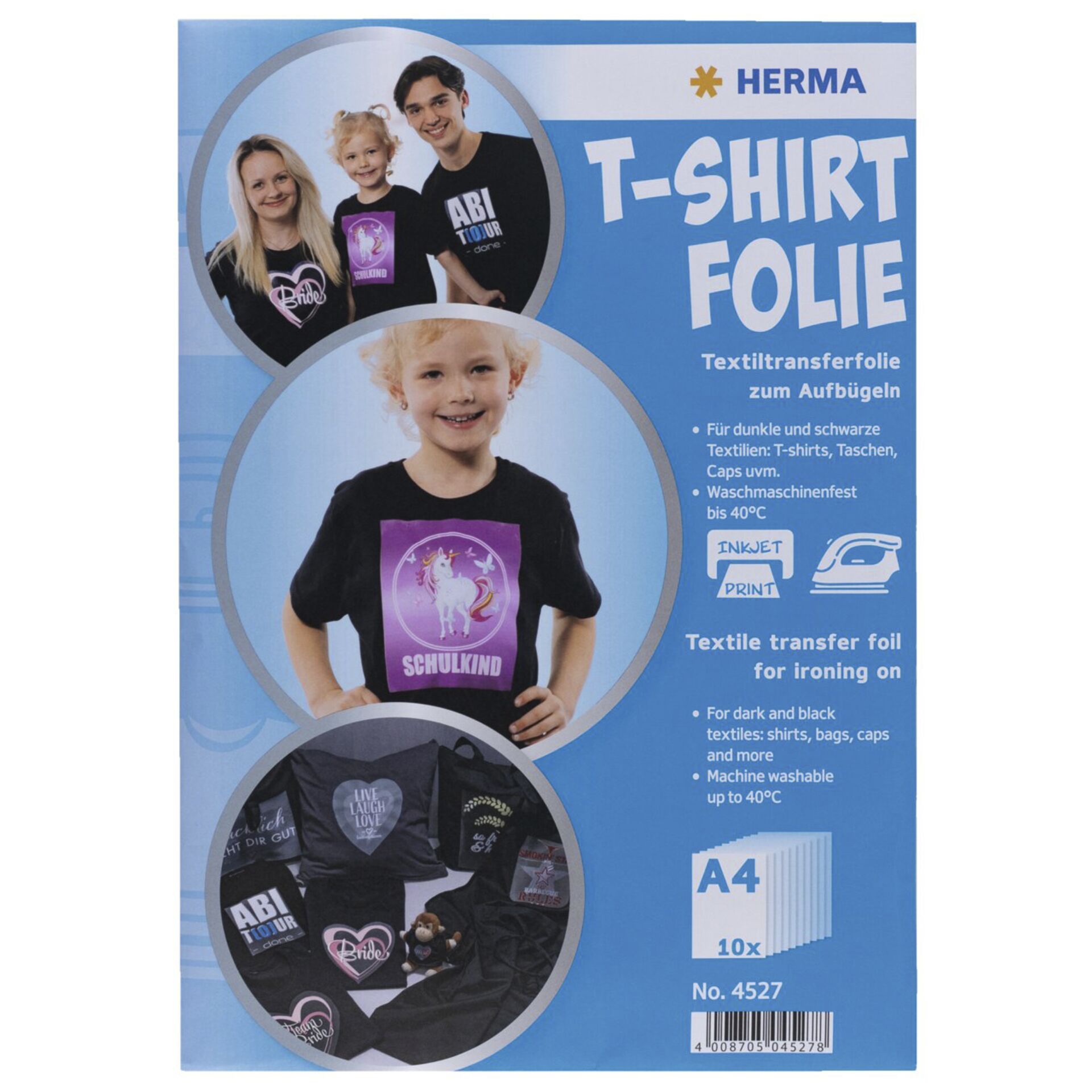 Herma T-Shirt Folie A4 f. dunkle + schwarze Textilien 20 Bl. 4527