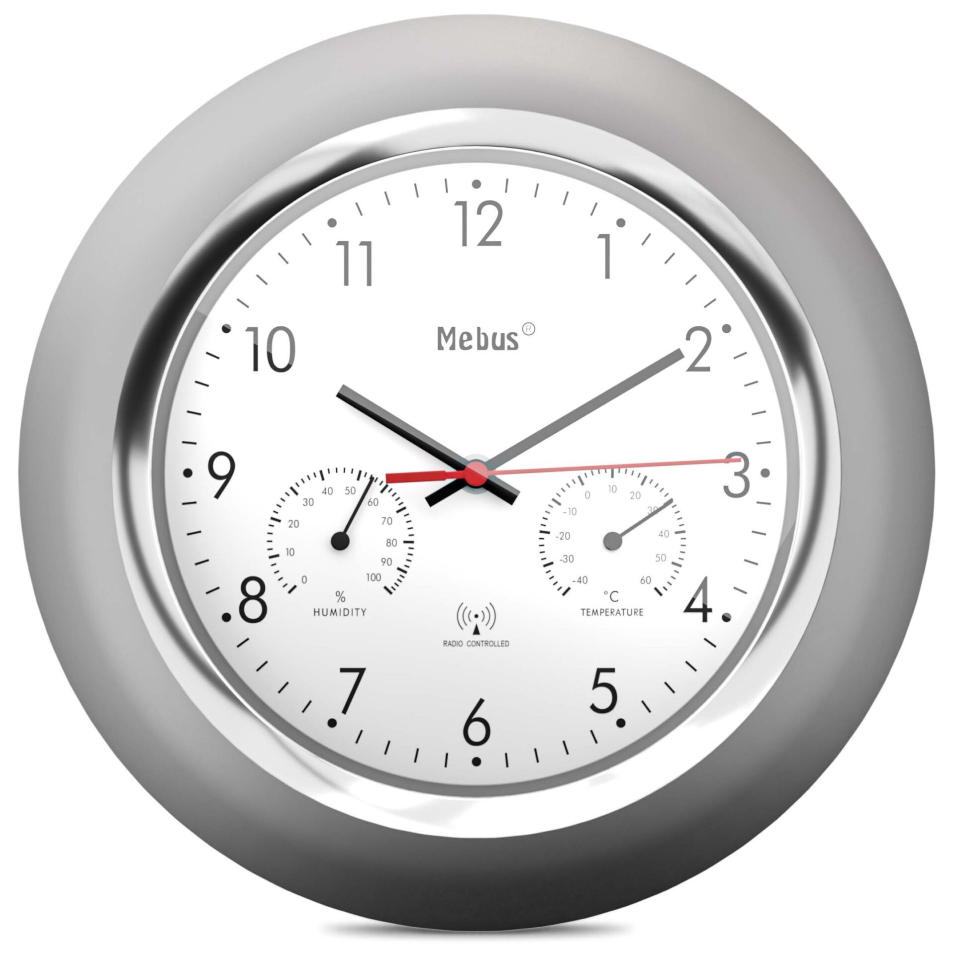 Mebus 19454 Væg- og bordur Digitalt ur Rund Sølv, Hvid