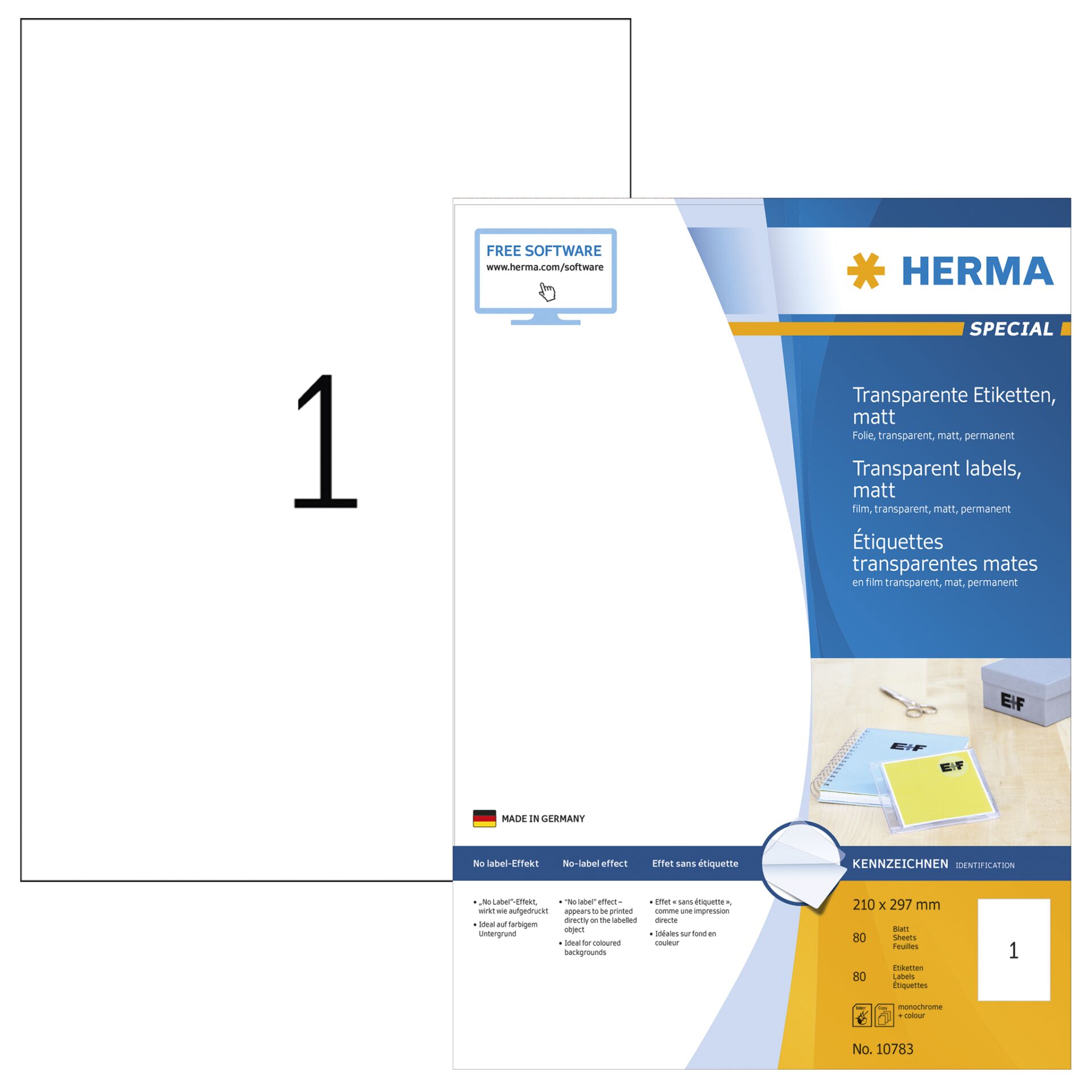 Herma transp. Etiketten  210X297 100 Blatt DIN A4 80 Stück  10783