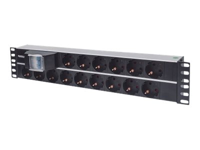 Intellinet 19" 2U Rackmount 15-Way Power Strip - German Type", With Double Air , 3m Power Cord (Euro 2-pin plug) Stikdåse 15-stik 16A Sort 3m