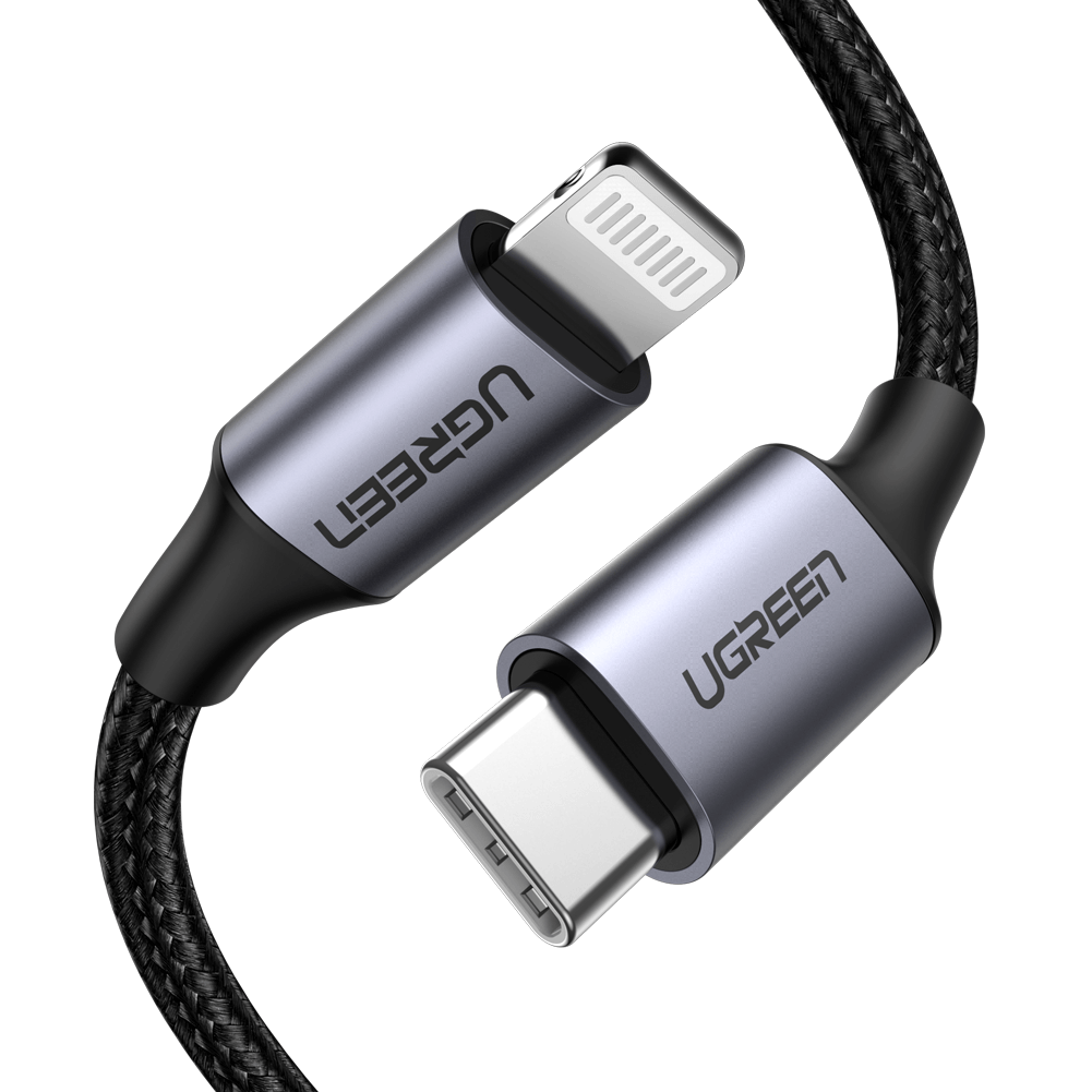Ugreen 60759 kabel til mobiltelefon Sort, Sølv 1 m USB C Lightning